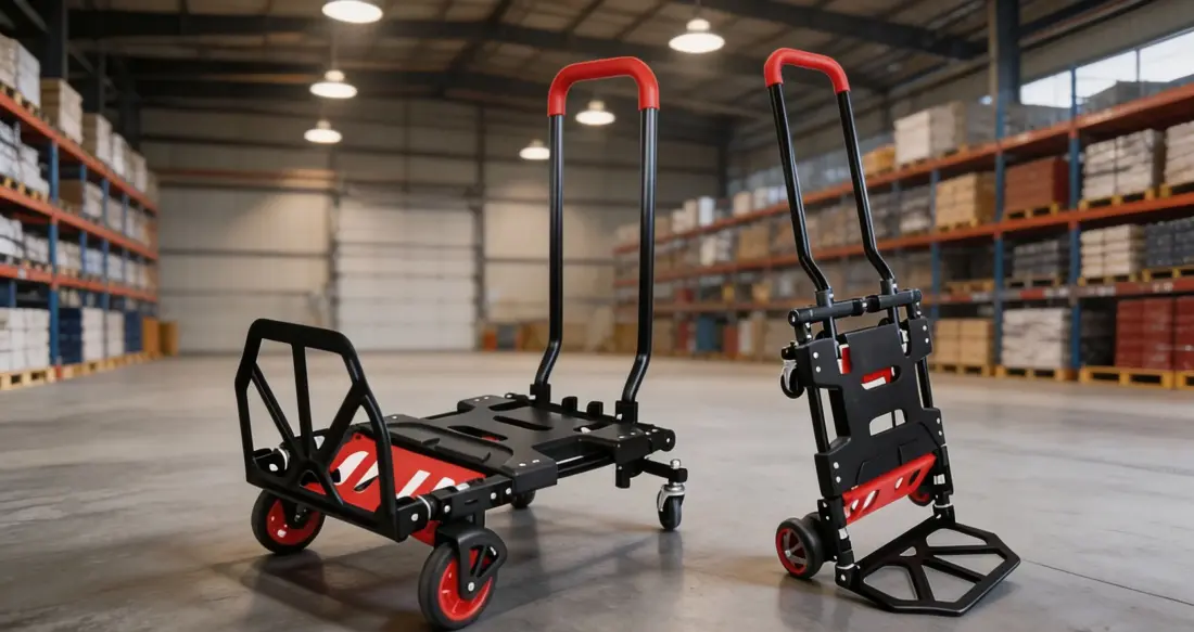 foldable hand truck dolly folded for storage and logistics